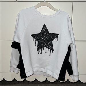 Kidpik Y2K Style White Sweatshirt with Black Star Design with Studs and Sparkles